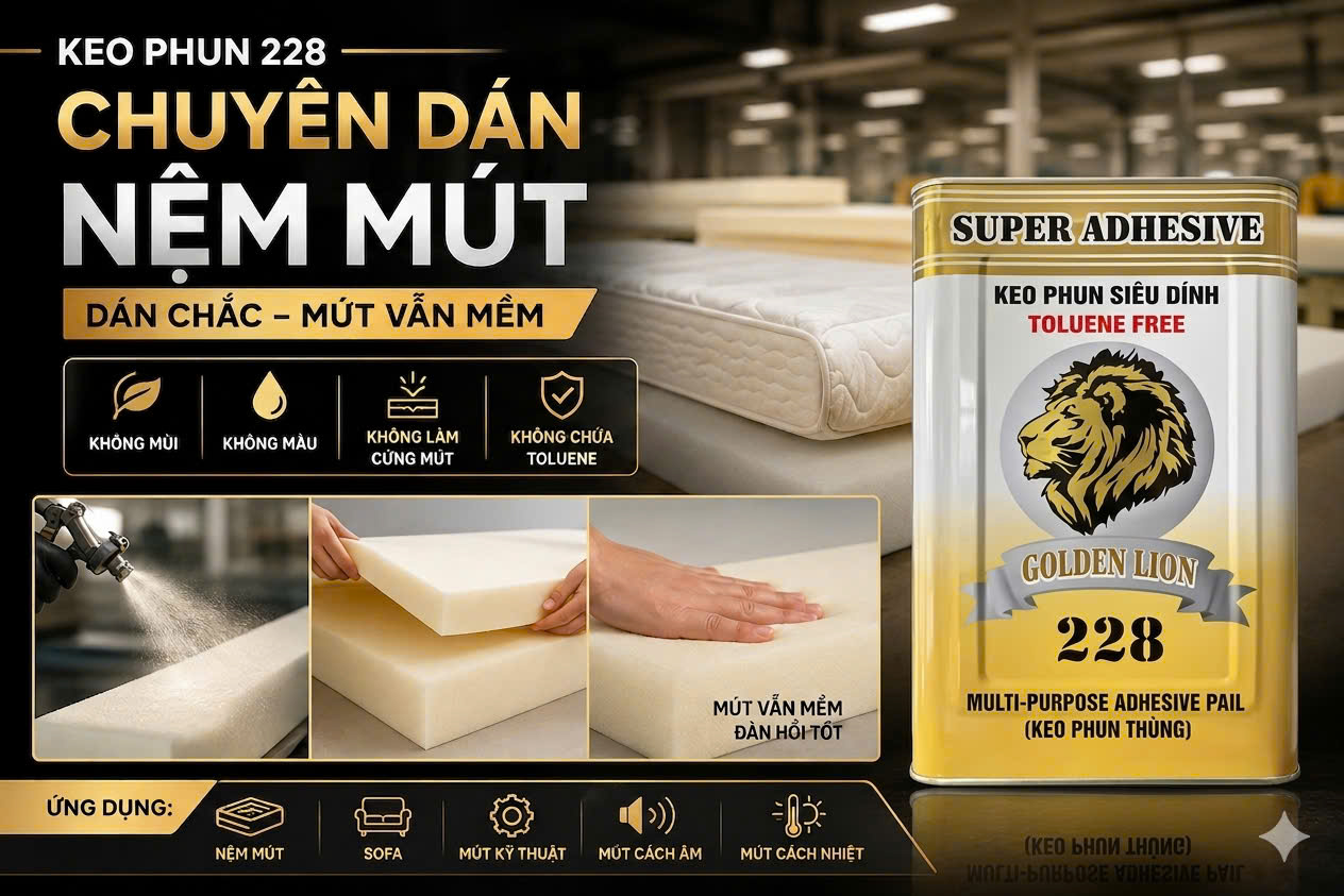 keo phun dán nệm mút 228 độ bám dính cao