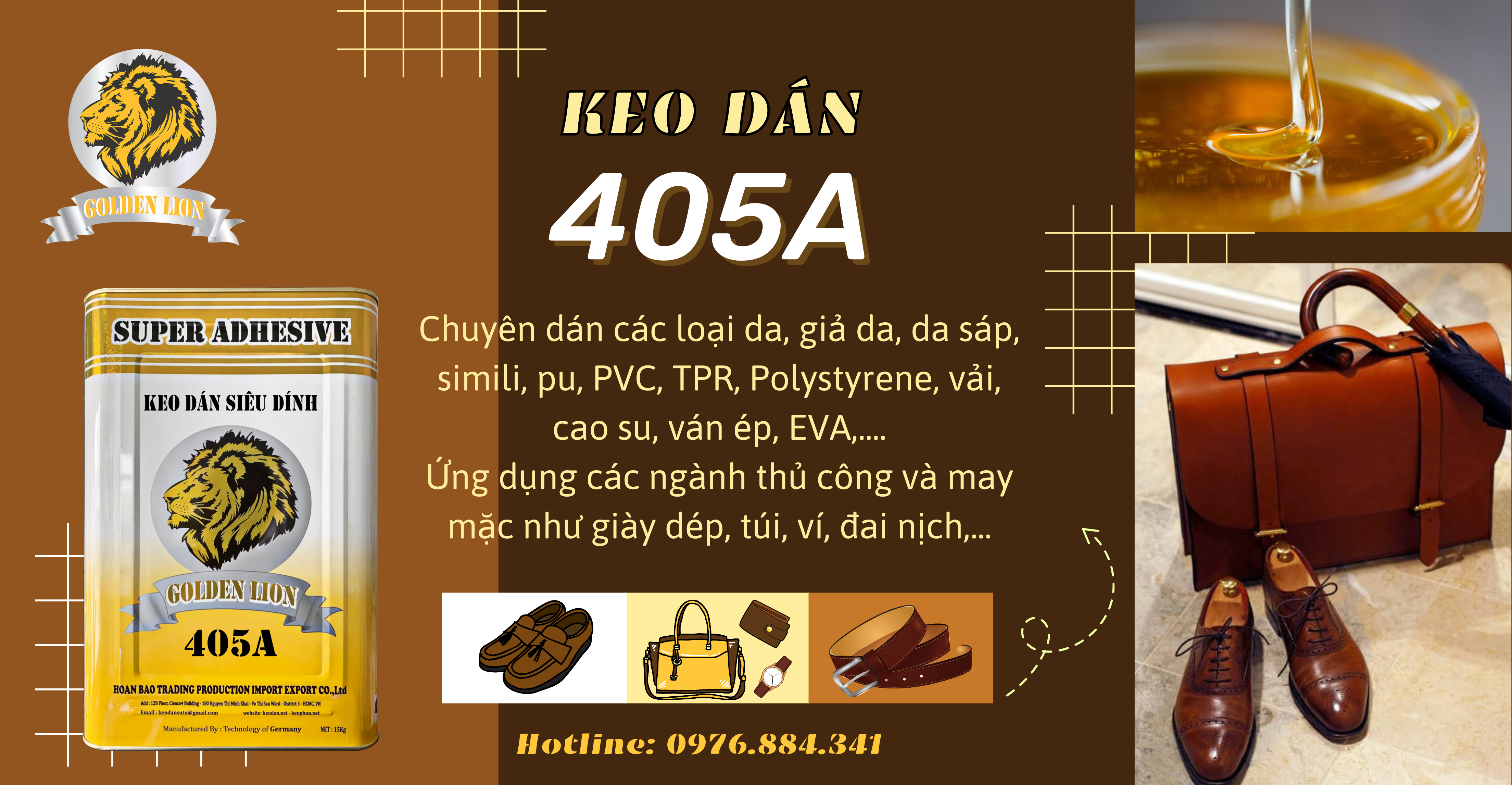 Keo dán túi da 405A Sư Tử Vàng chuyên dán túi xách, ba lô , phụ kiện