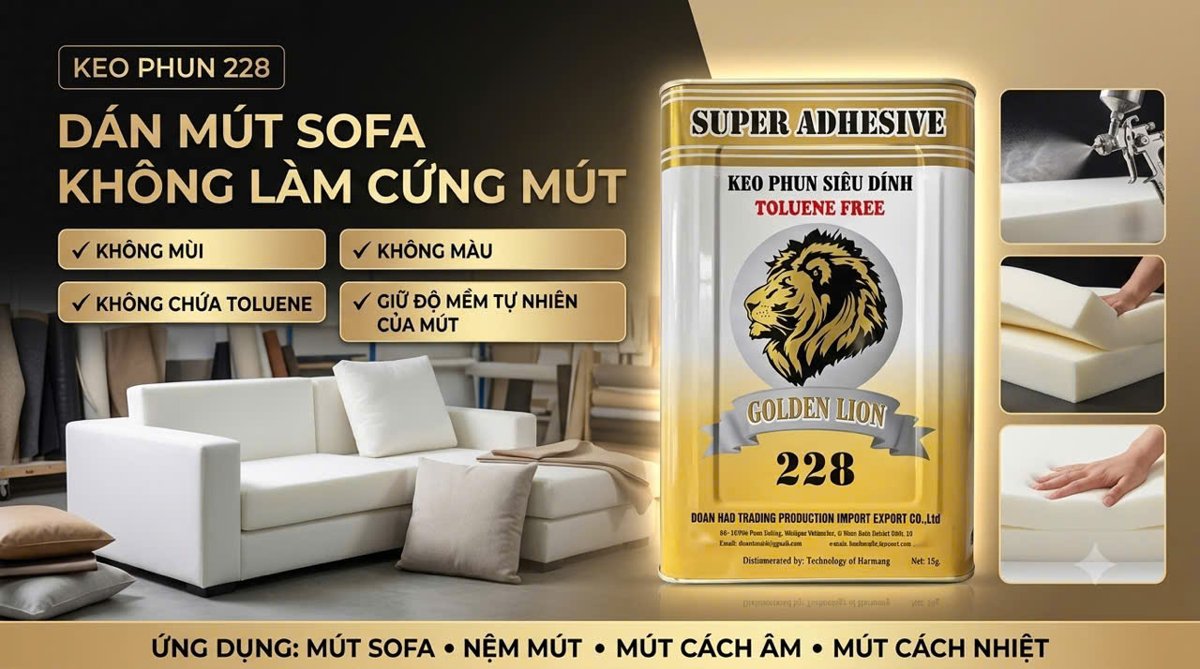 Keo phun 228 dán mút sofa không làm cứng mút